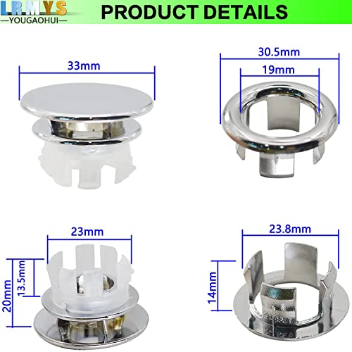 LRMYS Wash Basin Overflow Ring Set, Chrome Plating Round Overflow Hole Cover for Bathroom Kitchen Sink Toilet Washing Basin, 6 Pack 3 Rings & 3 C