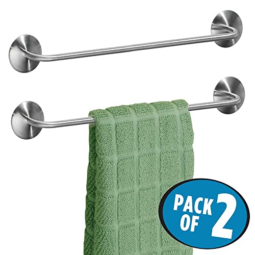 mDesign Set of 2 Self-Adhesive Kitchen Towel Rail - Durable Steel Dish Cloth and Towel Rack - Stick-On Towel Holders for the Kitchen - Matte Silv
