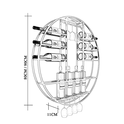 EYLINK Wall Hanging Wine Rack Gold Wrought Iron Glass Goblet Holder Round Wine Bottle Storage Display Shelf ,for Home Wine Cabinet Bar Dining Roo