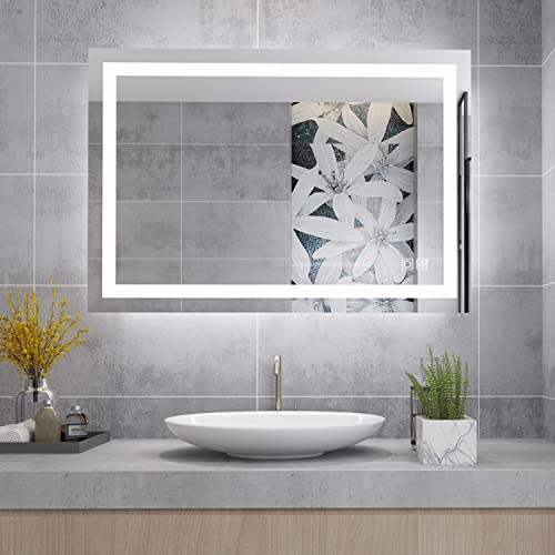 MIQU 600 x 500 mm Illuminated Bathroom Mirror,Bathroom Mirror with Led lights,Light Touch Sensor and Demister Anti-Fog Horizontal/Vertical Wall M
