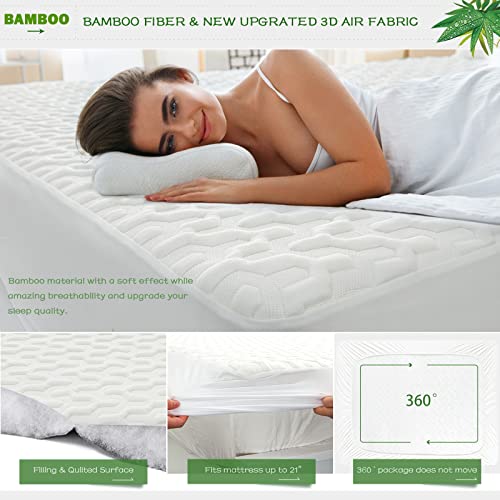GRT Waterproof Bamboo Mattress Protector Cal King Size - Cooling Mattress Cover Pad, 3D Air Fiber Mattress Cover Breathable Ultra Soft Noiseless