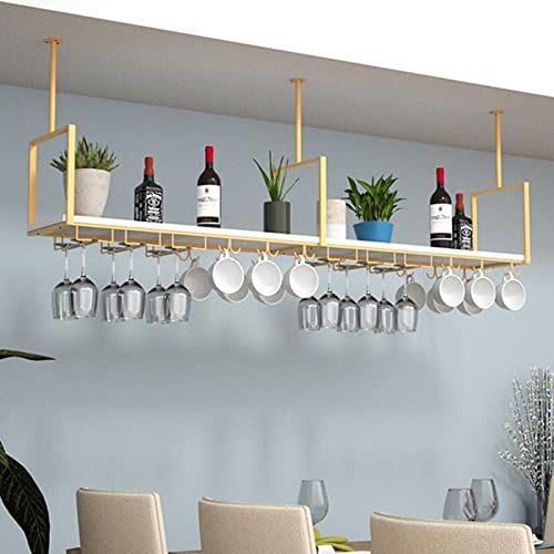 EYLINK Wine Rack Wine Holder, Ceiling Shelf Hanging Wooden Wine Racks Nordic Kitchen Dining Room Wall Cabinet Ceiling Shelf Wrought Iron Solid Wo