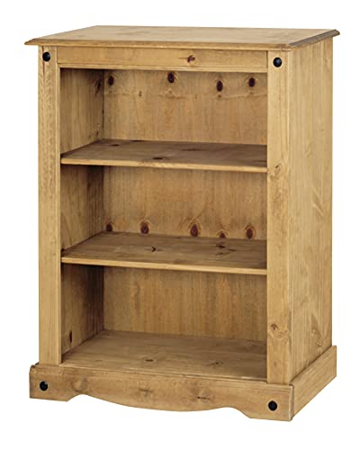Corona Small Low Bookcase, Mexican Solid Pine Wood