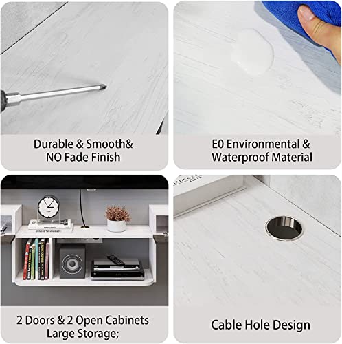 Pmnianhua Floating TV Shelf, 70" Wall Mounted Floating TV Stand Media Console TV Cabinet, Floating Entertainment Center with 2 Doors for Bedroom