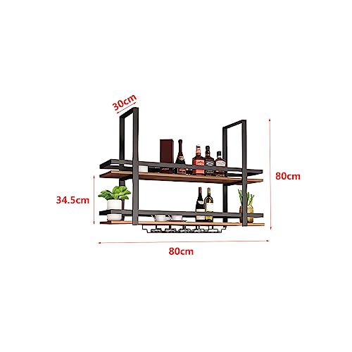 Hanging Wine Rack, Metal Ceiling Bar Wine Glass Rack with Glass Holder and Shelf 3-Layer Industrial Wall Mounted Wine and Glass Rack for Bars Res