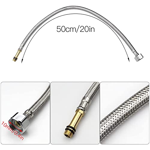 quiodok 2 Pcs Monobloc Flexible Tap Connector, Stainless Flexible Supply Hose, Compression Braided Water Hose for Kitchen Bath Universal Replacem