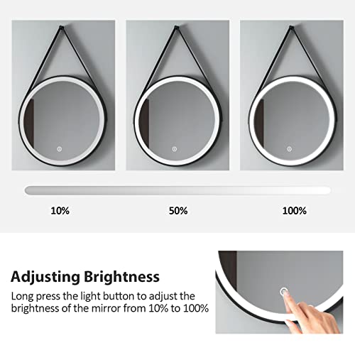 EMKE Round Led Bathroom Mirror, 50CM Illuminated Makeup Mirror Frameless Circular Bathroom Mirror with Smart Switch, Memory Function, Adjust Brig