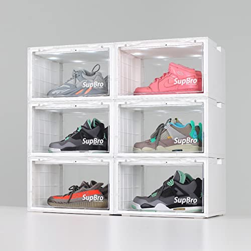 SupBro Led Collection Crate - Voice Control - Easy Access Storage Shoes box, Stackable Shoe Storage with clear plastic door for sneakers (11.2 x