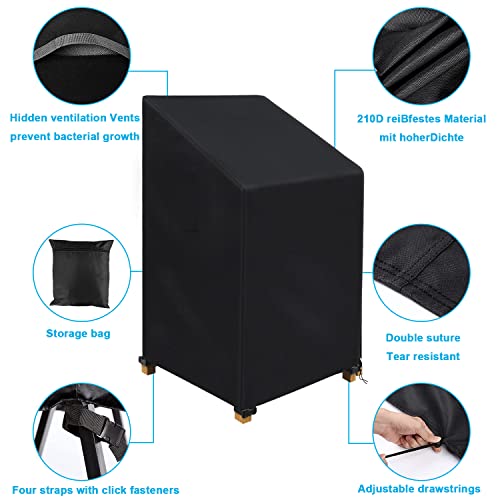 Garden Stacking Chair Cover, 2 Pack 210D Patio Waterproof Stacking Chair Cover Outdoor for Patio Stacking Chair Cover Waterproof, Windproof with
