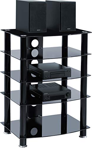 Homeology Galago 5-Shelf Premium Gloss Black Glass with Black Legs AV Rack