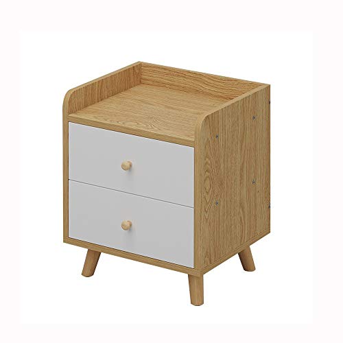 LUKEO Solid Wood Bedside Cabinet Side Cabinet Bedroom Household Storage Cabinet, Double Drawer Design Bedside Cabinet