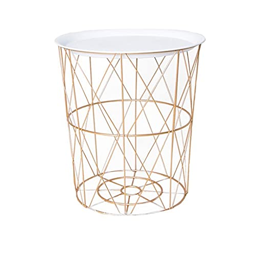 JYDQM Iron Bedside Table Minimalist Metal Small Table Bedroom Personality Small Coffee Table (Color : Rose gold+white, Size : L)