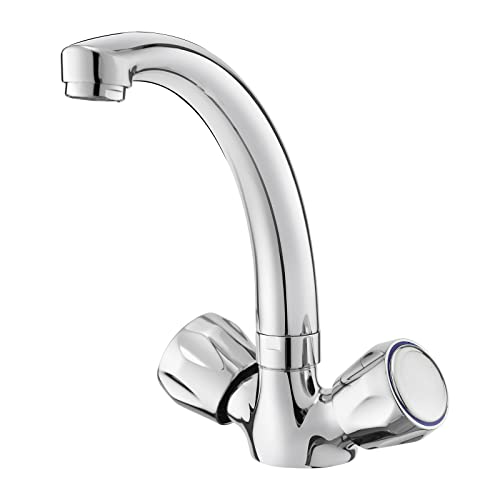 Kitchen Taps, BATHWEST Compact Kitchen Sink Tap, Dual Knob 360°Swivel Solid Brass Advanced Multi-Layer Chrome Modern Kitchen Mixer Tap with UK St
