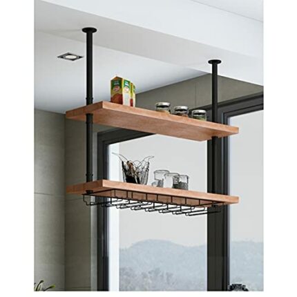 SUCHETA Wine Rack Wall Shelves, Ceiling Wine Glass Rack/Shelf, Industrial Hanging Storage Rack/Wine Rack, Solid Wood Wall Rack, Ceiling Bottle Ra