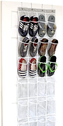 Simple Houseware 24 Pockets - Crystal Clear Over The Door Hanging Shoe Organizer, Pink