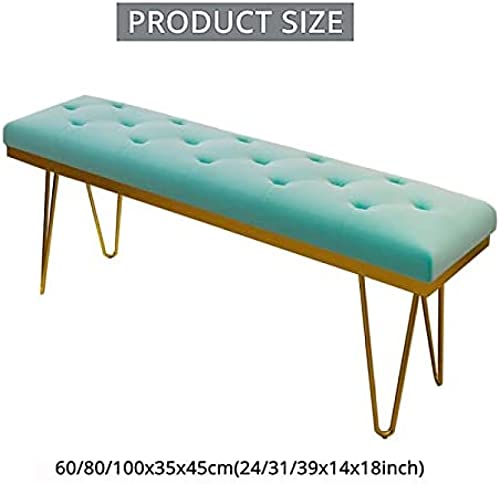 Luxurious Upholstered Bench Seat,Modern Velvet End Of Bed Bench With Golden Legs,Multifunction Entryway Bench,Light Blue,100X35X45Cm(39X14X18Inch