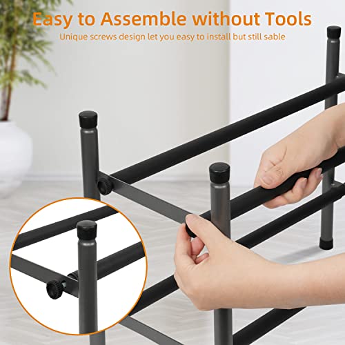 MULISOFT 2-Tier Expandable Shoe Rack, Stackable and adjustable Shoe Shelf Storage Organizer Heavy Duty Metal Free Standing Shoe Rack for Closet E