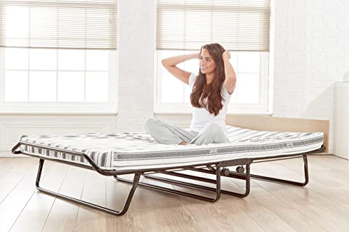JAY-BE Supreme Bed with Rebound e-Fibre Mattress and Automatic Folding Legs, Steel, Black, Compact