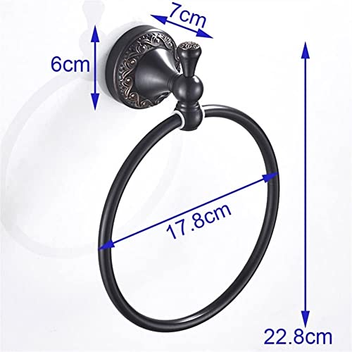 RAKUTE Anit-Rust Bathroom Towel Holder, Solid Copper Wall-Mounted Round Black Towel Ring,Classic Towel Rack with Flower Carved Bathroom Ring