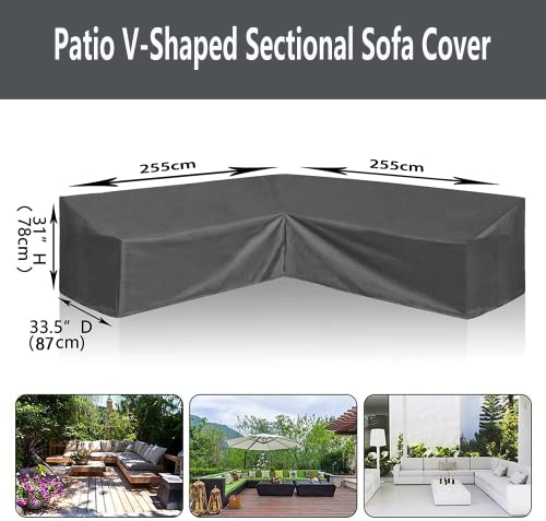 Orgrul V-Shape Garden Furniture Cover Waterproof,Windproof,outdoor Rattan Corner Sofa Cover with Waterproof Tape,heavy duty Oxford Fabric L Shape