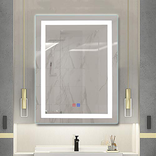 LED Bathroom Wall Mounted Mirror with Touch Sensor, Adjustable Color Temperature Warm/White/Gradient+Anti Fog+IP44 Waterproof, Bathroom Mirror, D