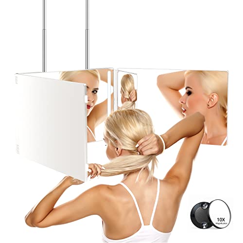 JANMPASK LED 3 Way Mirror for Self Hair Cutting Mirror Vanity Mirror Barber Supplies Accessories 360 Makeup Mirror with Light Trifold Mirror to S