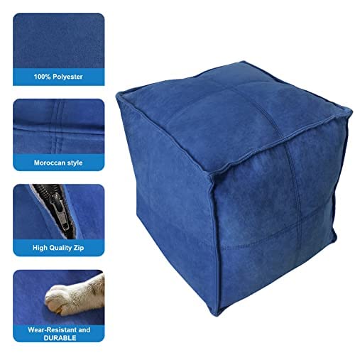 Louis Donné Square Pouf Ottoman Cover, 17.7" Pouf Ottoman, Color Blue Boho Pouf Ottoman with Storage,Poufs for Lving Room…