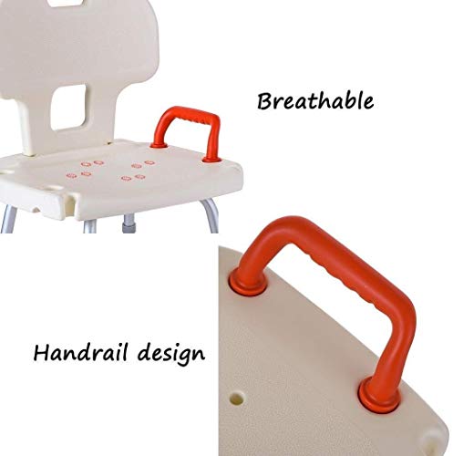 Bath Stools,Shower Stool Bath Chair Bathroom Seat with Armrests with Backrest Adjustable Height Portable Lightweight Aluminum Non-Slip Housing Be
