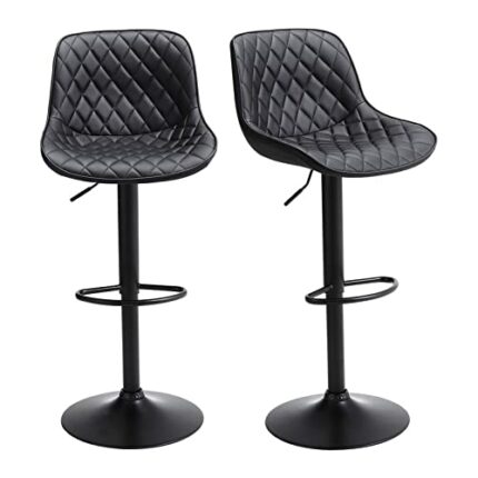 Warmiehomy Set of 2 Bar Stools,Height Adjustable Swivel Barstools Comfortable Luxury PU Leather Padded Breakfast Bar stool with Backrest,Upholste