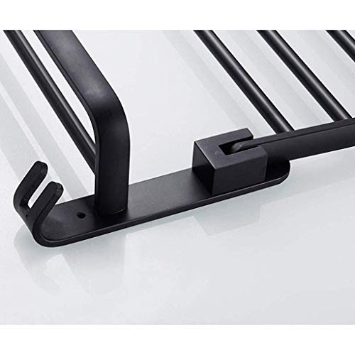 RSOCHS Multifunctional Towel Rack - Towel Rack Double Layer Stainless Steel Bathroom Shelf Holder Wall Mounted Matte Black