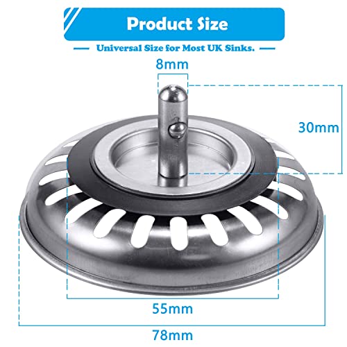 OWill Kitchen Sink Strainer Plug Stainless Steel Thicken for Kitchen Sink, Diameter 78mm