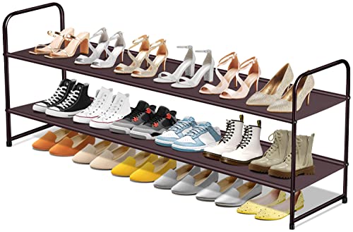 SLEEPING LAMB 2-Tier Long Shoe Rack organizer for Closet, Stackable Wide Shoe Shelf Holds 18-Pairs Low Shoe Storage for Bedroom, Floor, Entryway