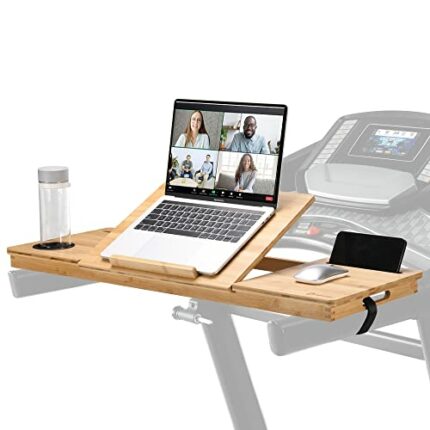 JOSHMAR Treadmill Laptop Desk – Premium Walking Desk Connected with Riser, Cup and Phone Holder. Adjustable Ergonomic Bamboo Treadmill Laptop Hol