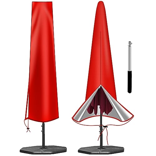 OKPOW Parasol Cover Waterproof - 600D Heavy Duty Garden Parasol Cover Fit for 2.5m 2.7m 3m Large Outdoor Umbrella - Anti-UV Windproof Patio Umbre