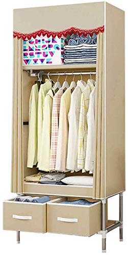 MU Assembled Wardrobe Portable, Small Wardrobe with 2 Drawers Closet Storage Bag 25Mm Steel Frame Non-Woven Bedroom Camping Wardrobe Closet,Pink