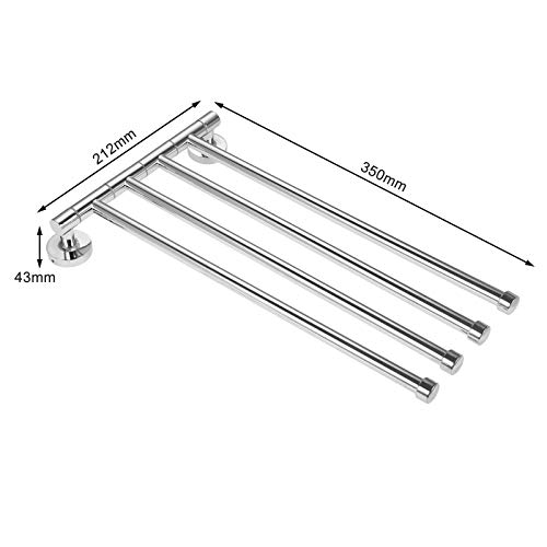 bowarepro 4-arm Swivel Towel Rails Hardware Stainless Steel 4-Bar Bathroom Kitchen fold out Towel Hanger Wall Mounted Holder, Narrow Rotatable Ba