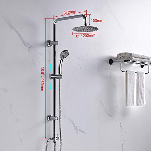 Ibergrif M20702 Shower Column System Without Tap, Shower Set Included Rainfall Shower Head, Handheld Shower, Hoses, Diverter, Shower Rod, Mountin