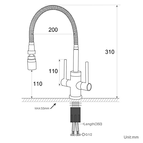 Hapilife Modern Kitchen Sink Mixer Tap with Flexible Spray 360 Swivel Spout Dual Lever 2 Mode Spray Head Chrome