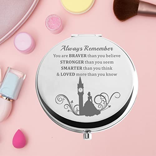 KEYCHIN Princess Cinder Ella Pocket Mirror Fairy Tale Fans Gift Always Remember You are Braver Stronger Smarter Than You Think Compact Makeup Mir