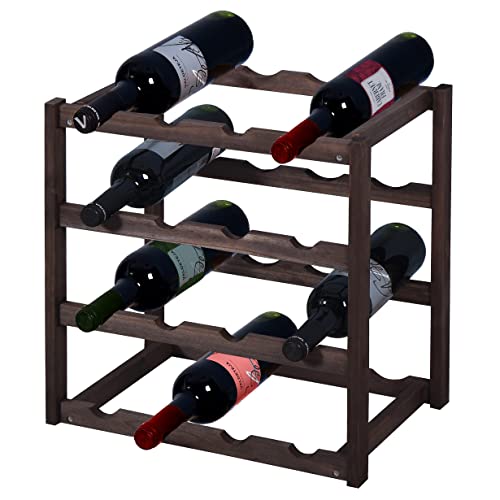Knight 4 Tier Stylish Wooden Wine Rack Holder, Free Standing Wine Bottles Display Unit, can fit up to 16 bottles of Wine, Perfect for Home Decor