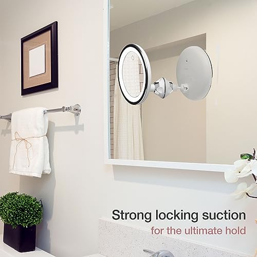 Fancii 10X Magnifying Makeup Mirror with LED Lights - Dimmable True Natural Daylight, USB & Battery, Strong Suction Cup, 20cm Wide - Luna (Silver