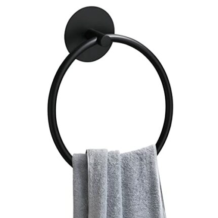 Stainless Steel Towel Ring, GLADFRESIT Wall Mounted Bathroom Towel Rack - Hand Towel Holder Towel Hanger for Bathroom Kitchen (Matte Black)