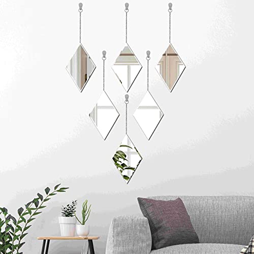 LYLDACER Yanliff Diamond Shape Decorative Wall Mirror.Set of 3,Hanging Chain Frameless Mirror. 8X13inches,Small Decor Mirror.