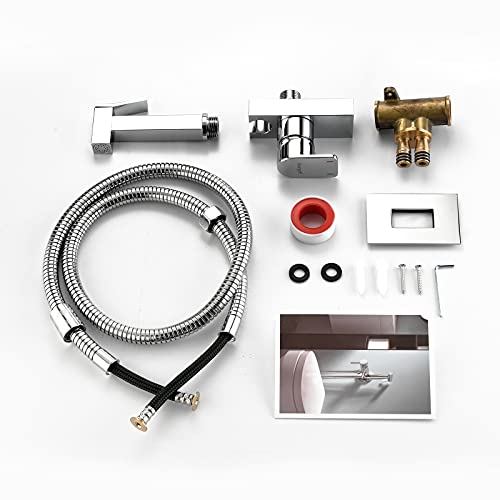 Ibergrif M22019 - Muslim Shower Mixer Kit, Hot and Cold Bidet Spray with Shattaf Sprayer, Hose Pipe, Chrome, Silver