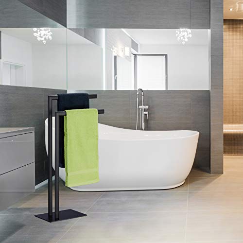 Relaxdays Towel Rack, 2 Bars, Free Standing, for Bathroom, made of Iron, Double Towel Rack HWD: 81 x 49 x 20 cm, Black