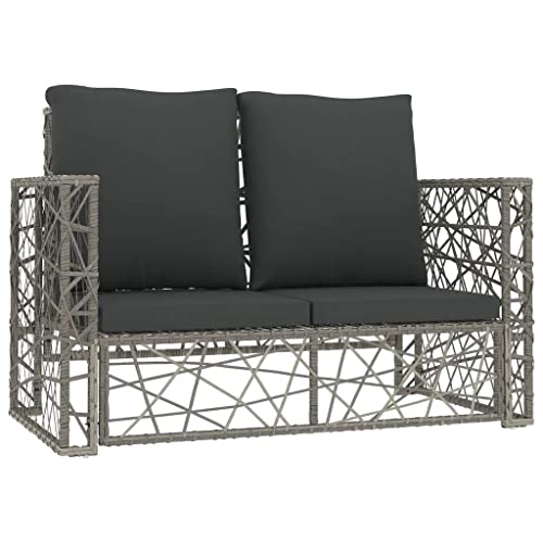 DLOETT 2 Piece Garden Sofa Set with Cushions Synthetic Rattan Garden Furniture Set Gray