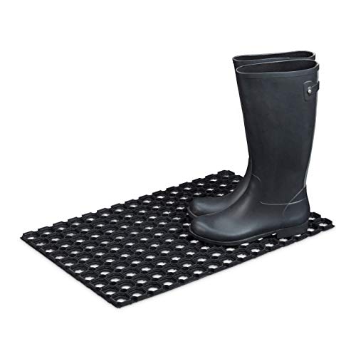 Relaxdays Rubber Doormat 60 x 40 cm Water-Proof No-Slip Welcome Mat Cuttable, Black