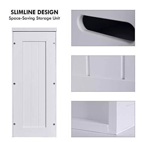 Lantaly Slimline Wooden Bathroom Storage Unit, Toilet Roll Paper Cabinet, Compact Shaker, Multi-Purpose Cleaning Tidy Box