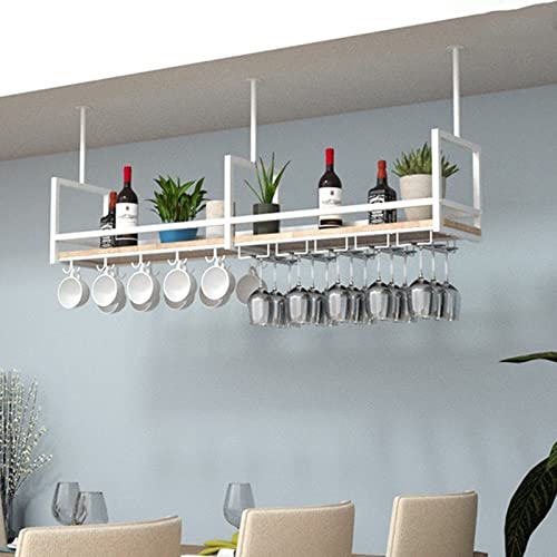EYLINK Wine Rack Wine Holder, Ceiling Shelf Hanging Wooden Wine Racks Nordic Kitchen Dining Room Wall Cabinet Ceiling Shelf Wrought Iron Solid Wo