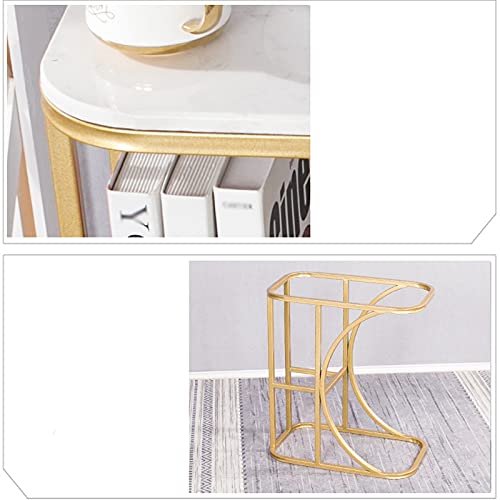 JYDQM Balcony Coffee Table Small House Marble Side Cabinet Living Room Sofa Corner Bedroom Bedside Table (Color : Gold+white marble)
